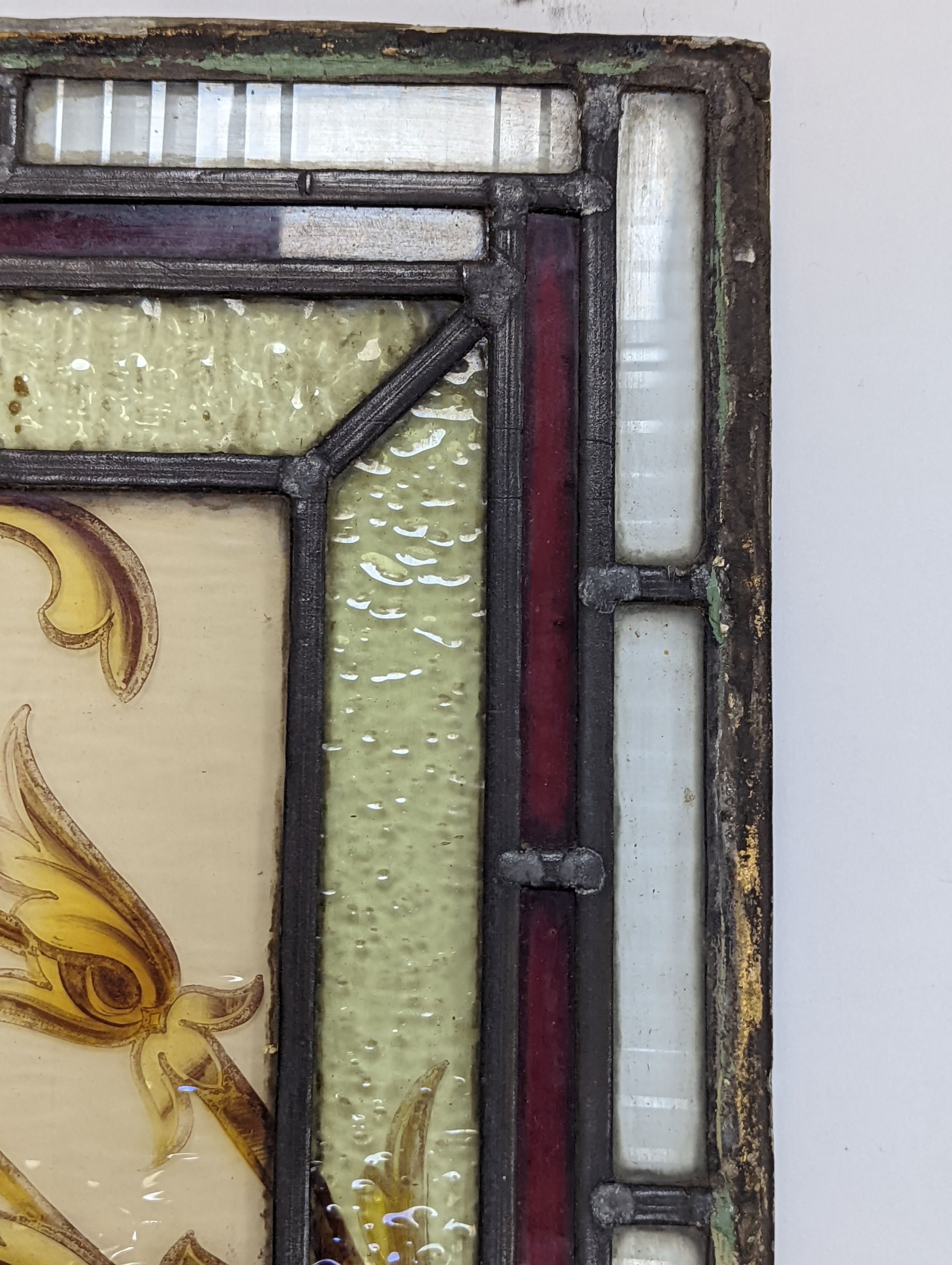 Two 19th century stained glass panels, largest 68x28cm
